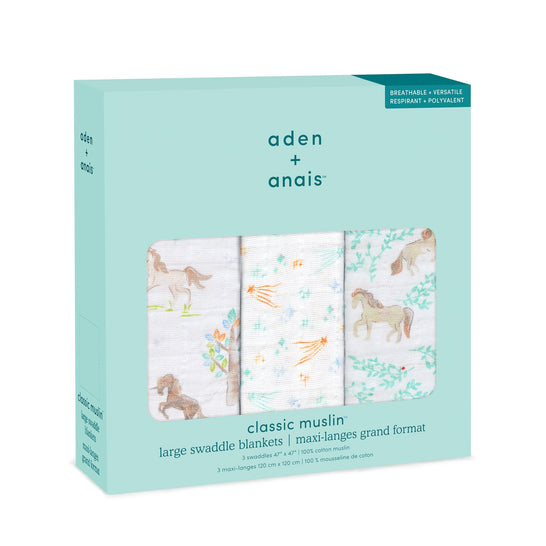【名入れ】[aden + anais] おくるみ - 3枚セット ／イヤー オブ ザ ホース×Gold・Silver糸
