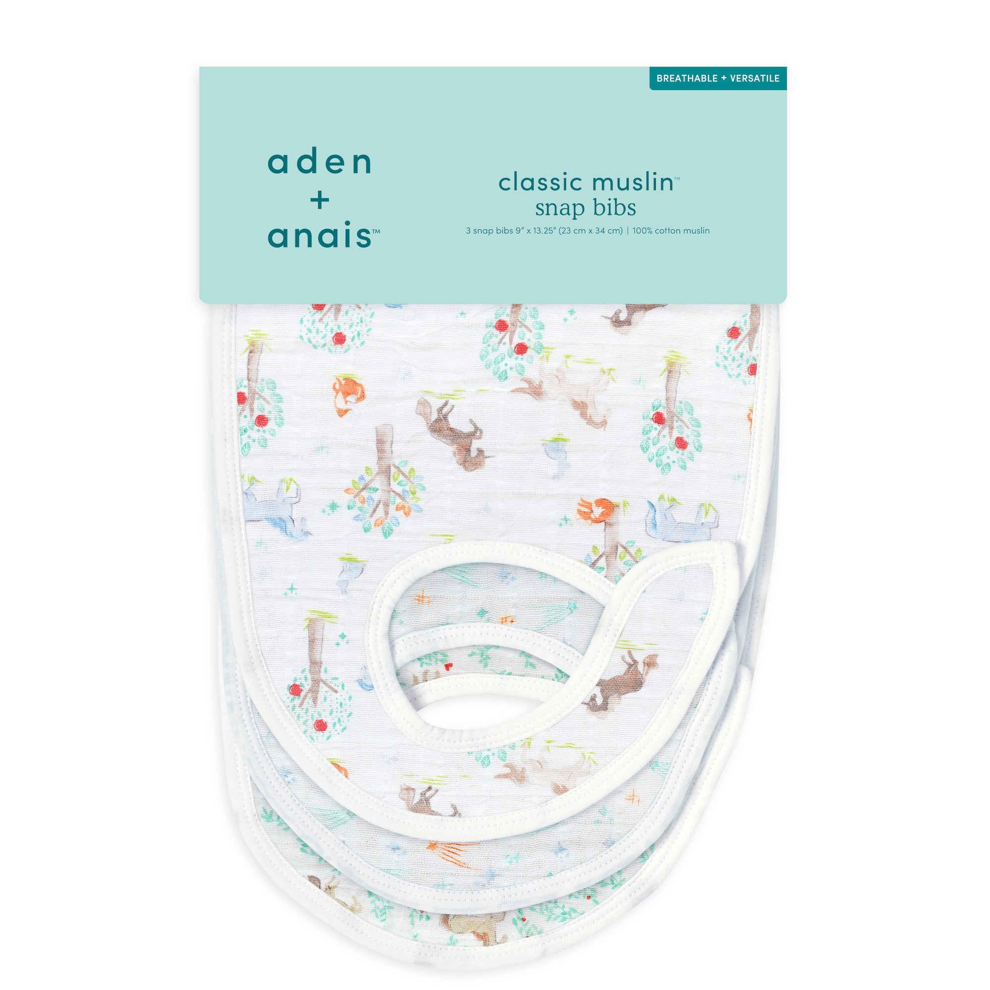 【名入れ】[aden + anais] スナップビブ（よだれかけ）- 3枚セット／イヤー オブ ザ ホース×Gold・Silver糸