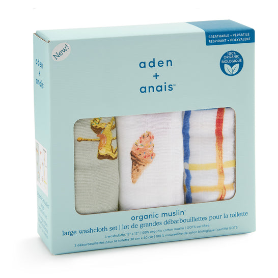 [aden + anais] オーガニックウォッシュクロス（お口拭き） - 3枚セット