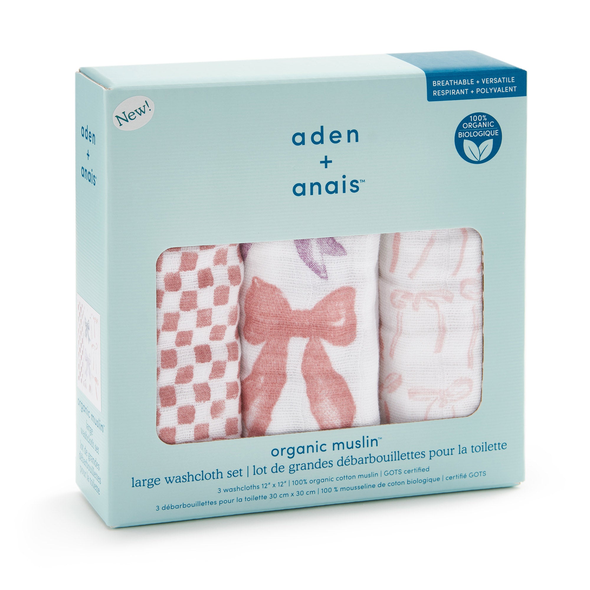 [aden + anais] オーガニックウォッシュクロス（お口拭き） - 3枚セット