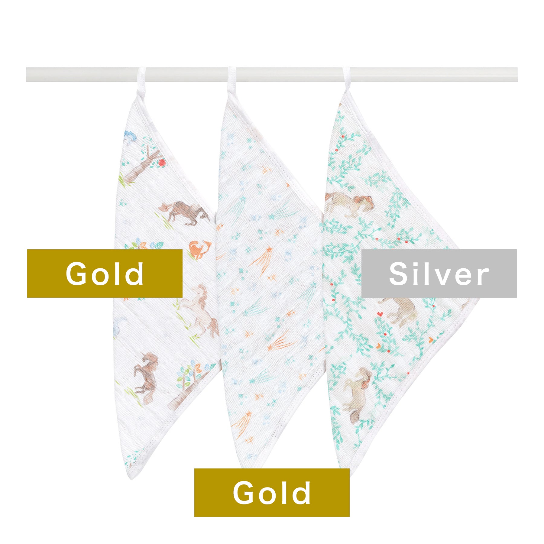 【名入れ】[aden + anais] ウォッシュクロス（お口拭き）- 3枚セット／イヤー オブ ザ ホース×Gold・Silver糸