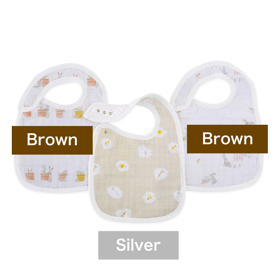 【名入れ】[aden] よだれかけ - 3枚セット／イヤー オブ ザ ラビット×Brown・Silver糸